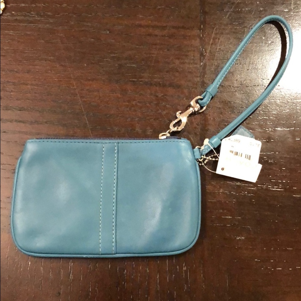 Blue leather coach wristlet. NWT.